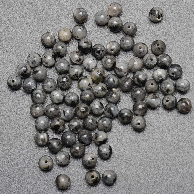 LPBeads 200Pcs Polished 6mm Round Natural Black Larvikite Gemstone Loose Beads with Stretch Cord for Jewelry Making Bracelets