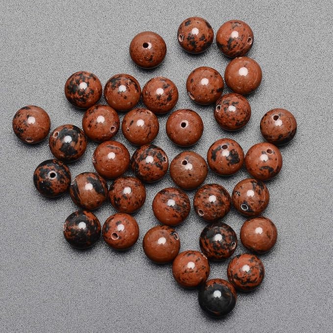 LPBeads 80Pcs Polished 10mm Round Natural Mahogany Obsidian Gemstone Loose Beads with Stretch Cord for Jewelry Making Bracelets