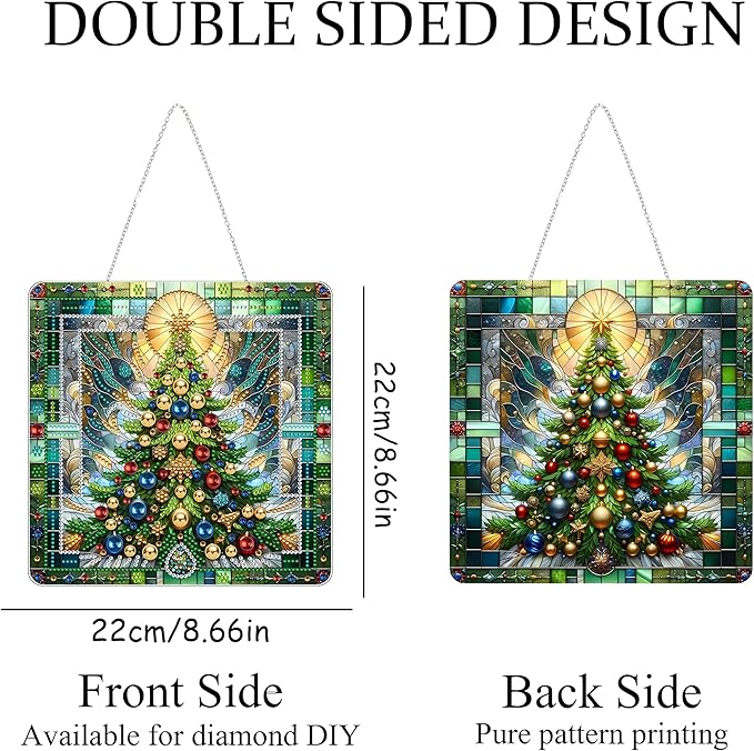 JJFox DIY Acrylic Diamond Art Painting Wreath Kits Special Shaped Rhinestone Diamond Art Window Pendants Home Garden Wall Hanging Kits Hanging Ornament,Double Sided(Christmas Tree-1)