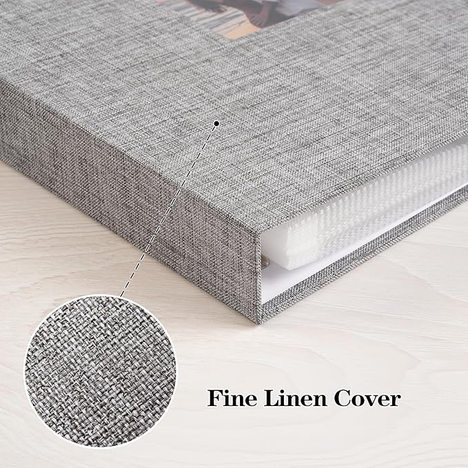 Mublalbum 8.5x11 Inch DIY Scrapbook Photo Album with 40 Plastic Sleeves 80 Pages Top-Loading Protectors, Linen Cover 3-Ring Binder for Baby Wedding Travel and DIY Projects (Grey)