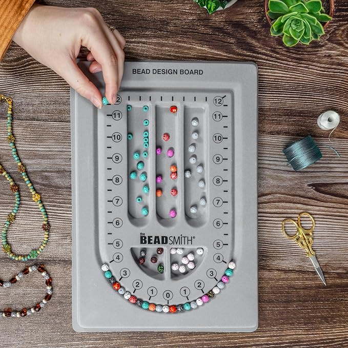 The Beadsmith Bead Board, Grey Flocked, 28” U-Shaped Channel, 8.5 x 12 inches, Design Boards for Creating Bracelets, Necklaces and Other Jewelry