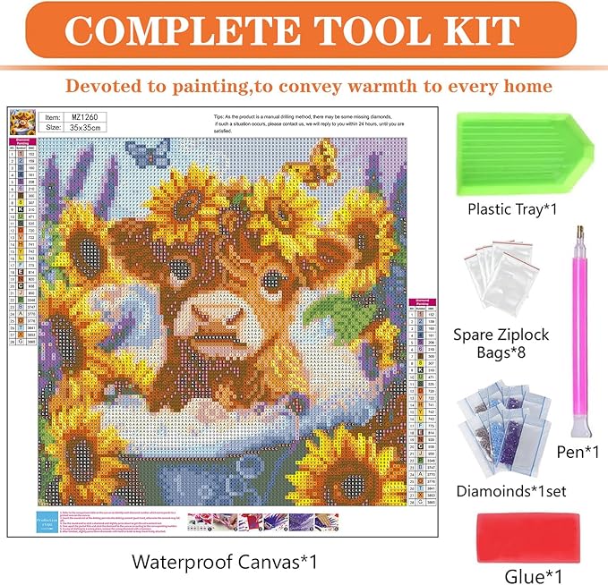 igoodom Cow Diamond Art Kits for Adults, Highland Cow Diamond Painting Kit, Full Drill Round Diamond Art Kits, DIY Gem Art and Crafts for Home Wall Decor Gift 14x14inch