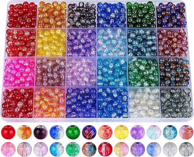 XSEINO About 1200+ PCS 6mm Golden Silk Style Glass Beads Bracelet Making Kit,24 Assorted Colors Golden Silk Series Crystal Beads for Bracelet and Jewelry Making and DIY Crafts,Friendship Bracelets