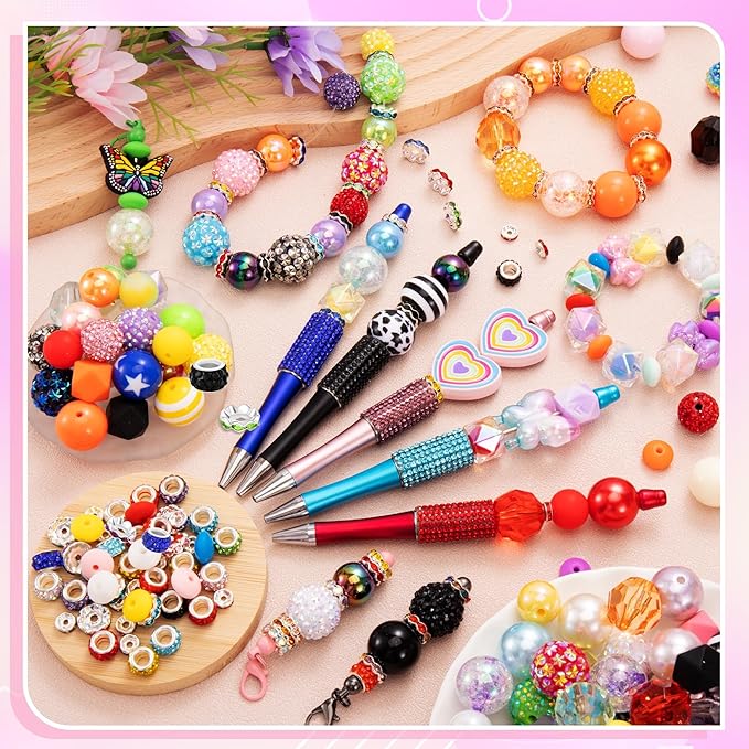 280 Pcs Beads for Pens, Bubblegum Beads Mixed Crystal Resin, Bead for Beadable Pen, Perfect for Pen Decorations, Keychains, Bracelets, and Jewelry Making