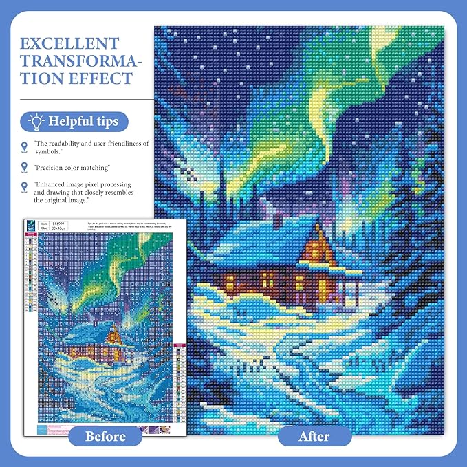 Camocin Diamond Art Kits for Adults Aurora, 5D Starry Landscape Diamond Painting Kits for Adults Beginners, DIY Cabin Full Round Dots Drill Gem Art Kit for Gift Home Wall Decor 12 x 16 Inch