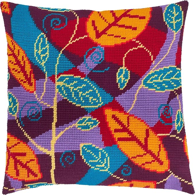Brvsk Seasonal Embroidery Kit for Adults and Beginners — Foliage 16″ × 16″ with Clear, Precise Printed Design on Cotton Canvas; Includes 2 Needles, Yarn, and Easy-Read Chart