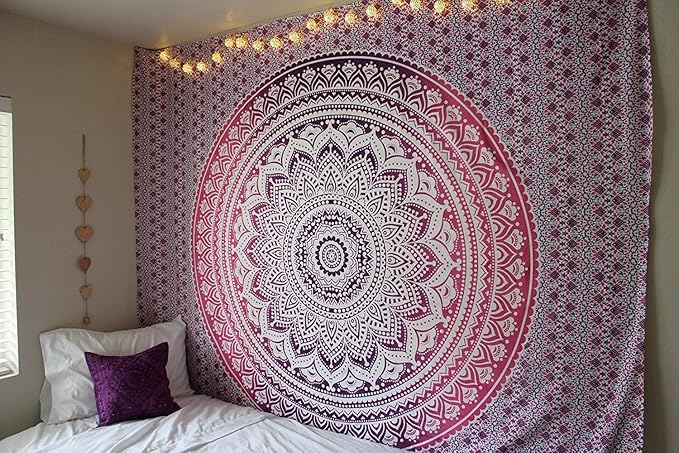 popular handicrafts tapestry wall hanging hippie mandala bohemian hippy intricate indian tapestries bedspread 84x90 inches (215cm x 230cm) purple