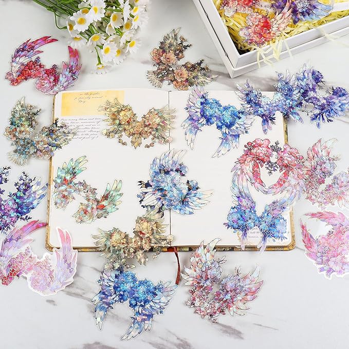 40Pcs Large Gilt Flower Wings Stickers for Scrapbooking,Self-Adhesive Floral WingsStickers Scrapbook Supplies Journaling Stickers for Water Bottle Adult Card Making Letters DIY Cards Decoration