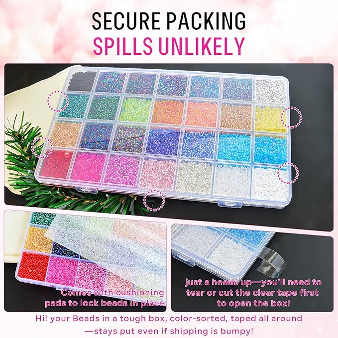 26000PCS 2mm Glass Seed Beads Kit – 28 Assorted Colors Small Beads Set for Jewelry Making, DIY Bracelets, Necklaces, Earrings, Craft Projects