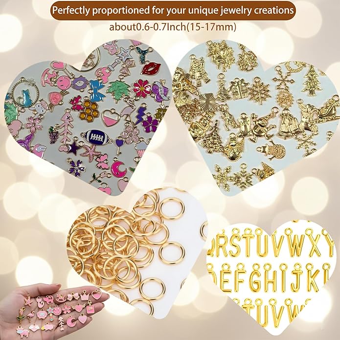 407 Pcs Jewelry Making Charms Kit with Jump Rings – Bulk Enamel, KC Gold & Letter Charms for DIY Necklace, Bracelet & Earring Craft Supplies