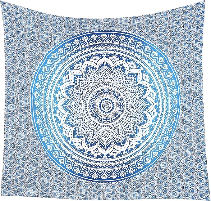 popular handicrafts tapestry wall hanging hippie ombre mandala bohemian hippy intricate indian tapestries bedspread 54 x 60 inches (140cm x 152cm) blue