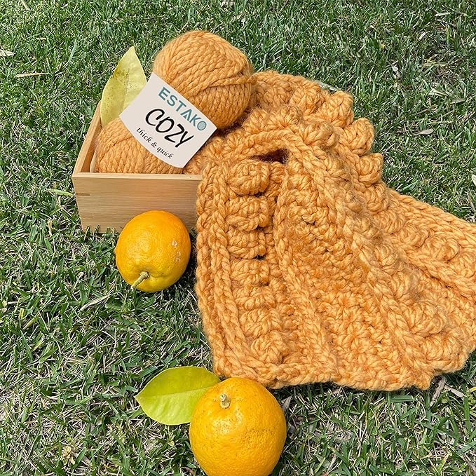 Estako Cozy Thick & Quick Yarn (4 Skeins Pack) 20% Wool 80% Acrylic Soft Super Bulky Weight #6 Knitting and Crocheting Yarn (4 x 3.52 Oz) / (4 x 65 Yrds) (52098-Coral)