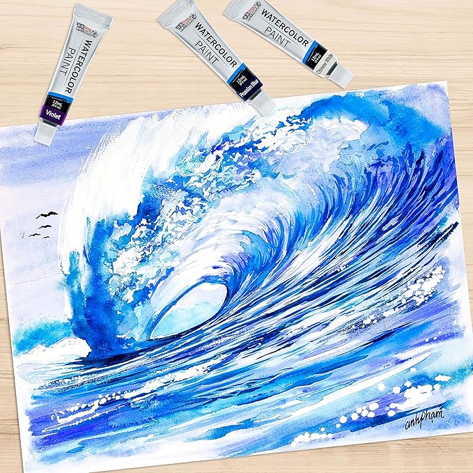 U.S. Art Supply 24-Color Water Colors Paint Set, 12ml Professional Watercolor Tubes, Vibrant Pigments - Water Colors Paint Adult Set for Artists