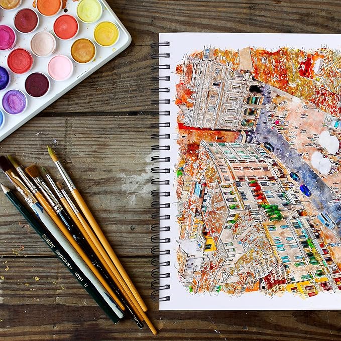fixsmith 9"x12" sketch book | 100 sheets (68 lb/100gsm) spiral sketchbook | acid free drawing paper | sketch pad for kids,beginners,artists & professionals| bright white