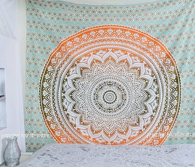 popular handicrafts tapestry wall hanging hippie ombre mandala bohemian hippy psychedelic design indian indian magical tapestries bedspread 84 x 90 inches (215cm x 230cm) red yellow