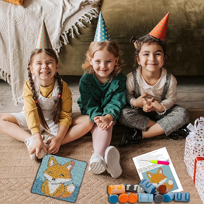 YP Latch Hook Kits for Kids Adults DIY Rug Tapestry Kits with Printed Canvas Embroidery Kits Festival Gifts Home Decoration (Fox,11.8inch X 11.8inch)