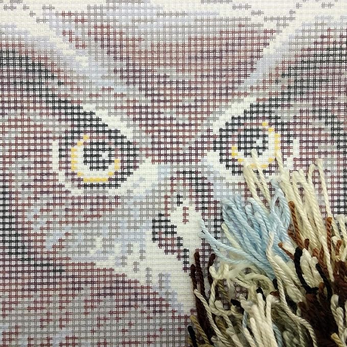 Brvsk Nature Stamped Cross-Stitch Kit for Adults and Beginners — Eagle-Owl 16″ × 16″ with Clear, Precise Printed Design on Cotton Canvas; Includes 2 Needles, Yarn, and Easy-Read Chart