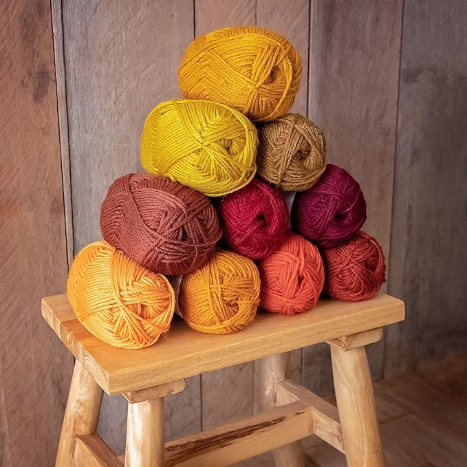 Studio Sam Acrylic Yarn Set. Ten Large 50g Skeins. Total 1030 Yards. for All Knitting, Crochet and Craft Projects. Orange and Brown (Autumn Collection)