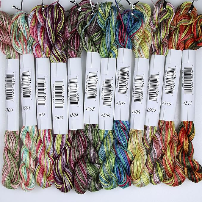 KCS Big skeins of 25 Meters Size 25 Color Variegated Cross Stitch Stranded Threads,12 skeins,01
