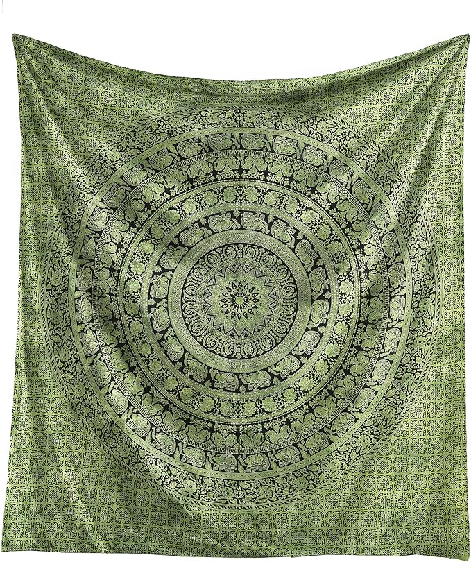 popular handicrafts queen mandala hippie tie dye psychedelic elephant tapestry wall hanging - indian maditation gypsy bohemian hippy dorm room decor green 81x88 inch