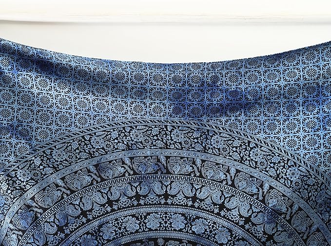 popular handicrafts mandala hippie tie dye psychedelic elephant tapestry wall hanging - indian maditation gypsy bohemian hippy dorm room decor blue 60x54 inch