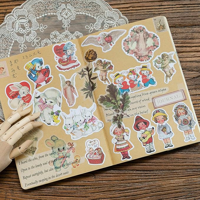 80Pcs Scrapbook Stickers Set Vintage Paper Doll Journal Stickers for Planner DIY Crafts Embelishment Diary 20 Designs Each 4pcs