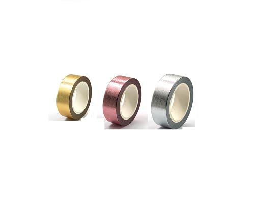 3pcs Gold+Silver+Rose Gold foil washi tape for wall decor Decorative crafts Washy-tape Mirror strips duct Metallic Self Adhesive Masking Tape 0.59in x33FT (3Color 3Pcs)