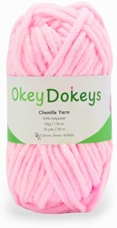 Size 6 Chenille Yarn 50g/32yds, 100% Polyester, Never Compressed to Keep Yarn Fluffy, 1 Pack, Each Skein - 1.76oz/50g, 32yds/35m, for Crocheting and Amigurumi, Cotton Cany Pink, Color 1