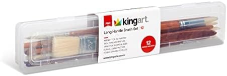 KINGART 12-Piece Long Handle White Hog Hair Artist Paint Brush Set, Perfect for Acrylic Oil Gouache Watercolor, Painting Brushes Kit for Canvas & Fabric with Storage Case