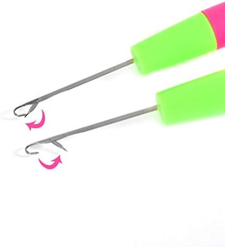 Latch Hook Crochet Needle, 2Pcs Latch Hook Tool,Big Crochet Needle 5.0mm(0.2inch),Small Crochet Needle3.8 mm(0.15inch) (Green+Pink)