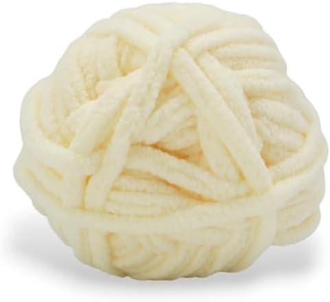 Size 6 Chenille Yarn 50g/32yds, 100% Polyester, Never Compressed to Keep Yarn Fluffy, 1 Pack, Each Skein - 1.76oz/50g, 32yds/35m, for Crocheting and Amigurumi, Warm Winter White, Color 15