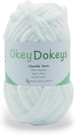 Size 6 Chenille Yarn 50g/32yds, 100% Polyester, Never Compressed to Keep Yarn Fluffy, 1 Pack, Each Skein - 1.76oz/50g, 32yds/35m, for Crocheting and Amigurumi, Snow White, Color 24