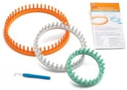 Authentic Knitting Board Chunky Round Loom Set – 3 Large Gauge Circular Knitting Looms for Cowls, Hats & Scarves – Premium Durable Plastic with Grooved Pegs – Beginner to Advanced Loom Knitting Kit