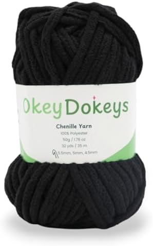 Size 6 Chenille Yarn 50g/32yds, 100% Polyester, Never Compressed to Keep Yarn Fluffy, 1 Pack, Each Skein - 1.76oz/50g, 32yds/35m, for Crocheting and Amigurumi, Ebony Black, Color 14