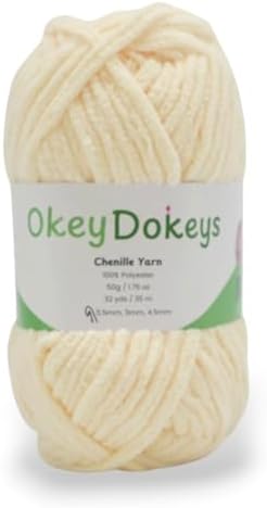 Size 6 Chenille Yarn 50g/32yds, 100% Polyester, Never Compressed to Keep Yarn Fluffy, 1 Pack, Each Skein - 1.76oz/50g, 32yds/35m, for Crocheting and Amigurumi, Warm Winter White, Color 15