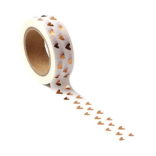 Syntego White with Rose Gold Foil Hearts Washi Tape Decorative Masking Stick on Trim 15mm x 10 Meters