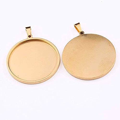 10pcs stainess steel cabochon base setting 20mm round cameo pendant trays diy jewelry blank bezel for necklace making (20mm gold)