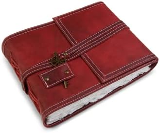 Wanderings Red Leather Watercolor Journal - 8x10 - Genuine Leather Art Journal with Handmade Deckle Edge Paper - 350 GSM Cold Press Paper - Scrapbook, Watercolor Album, Sketchbook, Drawing Pad
