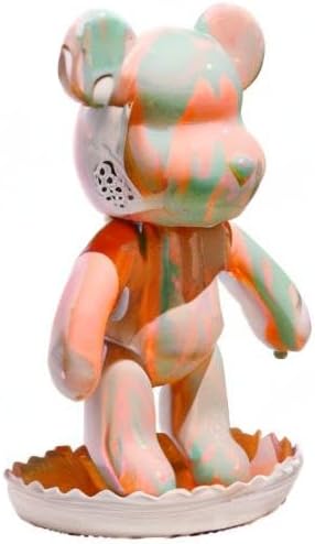 HANDA DIY Painting Fluid Bear Teddy Bear Violent Bear Gloomy Bear Painting Kit Set Creative Home Decorations Handmade Doll Figurine Toys Gift for Birthday Valentines (13.4 inch, Orange+Green)