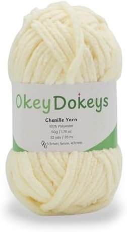 Size 6 Chenille Yarn 50g/32yds, 100% Polyester, Never Compressed to Keep Yarn Fluffy, 1 Pack, Each Skein - 1.76oz/50g, 32yds/35m, for Crocheting and Amigurumi, Cream White, Color 19
