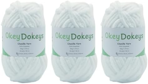 Size 6 Chenille Yarn 150g/96yds, 100% Polyester, Never Compressed to Keep Yarn Fluffy, 3 Packs, Each Skein - 1.76oz/50g, 32yds/35m, for Crocheting and Amigurumi, Snow White, Color 24