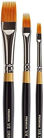 KINGART Premium 3 pc. Original Gold 9120 Series RAKE Comb Artist Brush Set, Synthetic Golden Taklon Hair for Acrylic, Oil, Watercolor and Gouache Paint, Short Handle, 3 Sizes: 1/8", 1/4", 1/2"