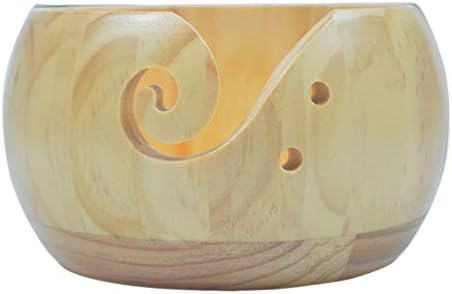 Wooden Knitting Bowls, Handmade Round Woven Yarn Holder with Drill Holes, Smooth Surface, Light and Easy to Carry
