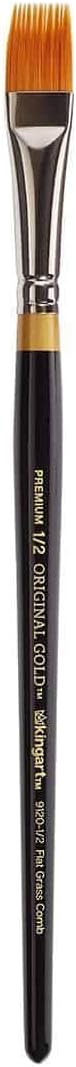 KINGART Premium Original Gold 9120-1/4 RAKE Series Artist Brush, Golden Taklon Synthetic Hair, Short Handle, for Acrylic, Watercolor, Oil and Gouache Painting, Size 1/4"