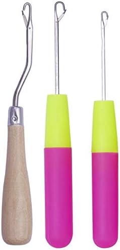 LASSUM 5 Pieces Different Size Latch Hook Crochet Needle Hook Tool Set for Braid Hair,Carpet Making and Other Crafts
