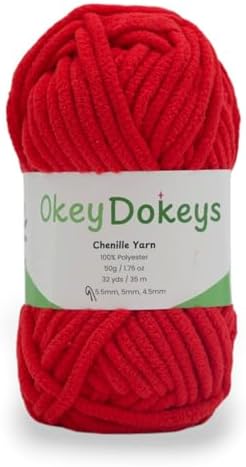 Size 6 Chenille Yarn 50g/32yds, 100% Polyester, Never Compressed to Keep Yarn Fluffy, 1 Pack, Each Skein - 1.76oz/50g, 32yds/35m, for Crocheting and Amigurumi, Hearted Red, Color 18