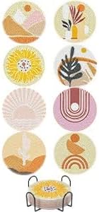 UPINS 8Pcs Boho Diamond Art Painting Coasters for Drinks DIY Coaster Diamond Art Kits for Adults Kids Beginners Diamond Art Craft Supplies (Boho)