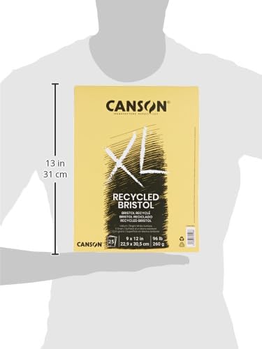 Canson XL Series Recycled Bristol Paper Pad, Dual Sided Smooth and Vellum for Pencil, Marker or Ink, Fold Over, 96 Pound, 9 x 12 In, White, 25 Sheets