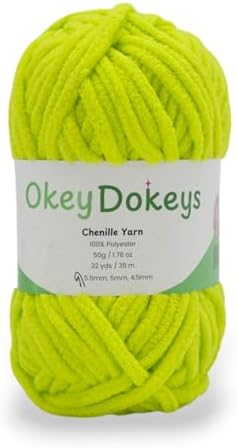 Size 6 Chenille Yarn 50g/32yds, 100% Polyester, Never Compressed to Keep Yarn Fluffy, 1 Pack, Each Skein - 1.76oz/50g, 32yds/35m, for Crocheting and Amigurumi, Lime Green Yellow, Color 4