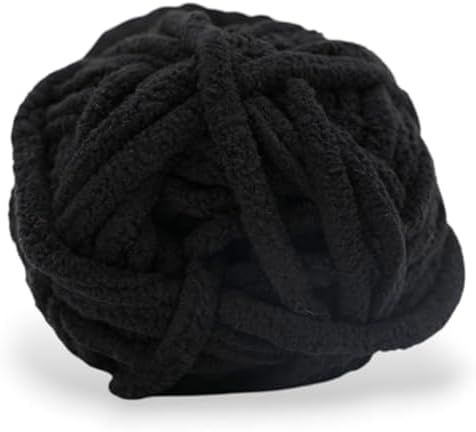 Size 6 Chenille Yarn 50g/32yds, 100% Polyester, Never Compressed to Keep Yarn Fluffy, 1 Pack, Each Skein - 1.76oz/50g, 32yds/35m, for Crocheting and Amigurumi, Ebony Black, Color 14